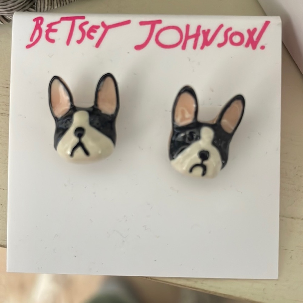 Betsey Johnson Boston Terrier Dog Stud Earrings